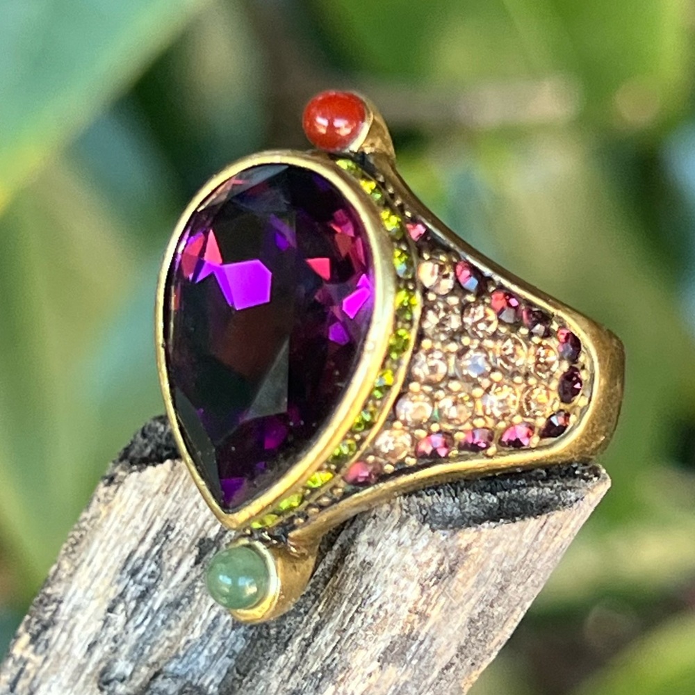 Vintage Heidi Daus Art Deco Cocktail Ring Size 7 Swarovski Crystal